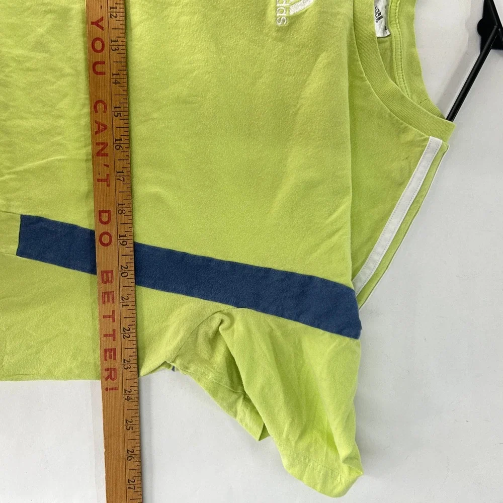 Adidas‎ Short Sleeve Embroidered Logo T-Shirt XL Lime Green Navy Blue Sporty Y2K